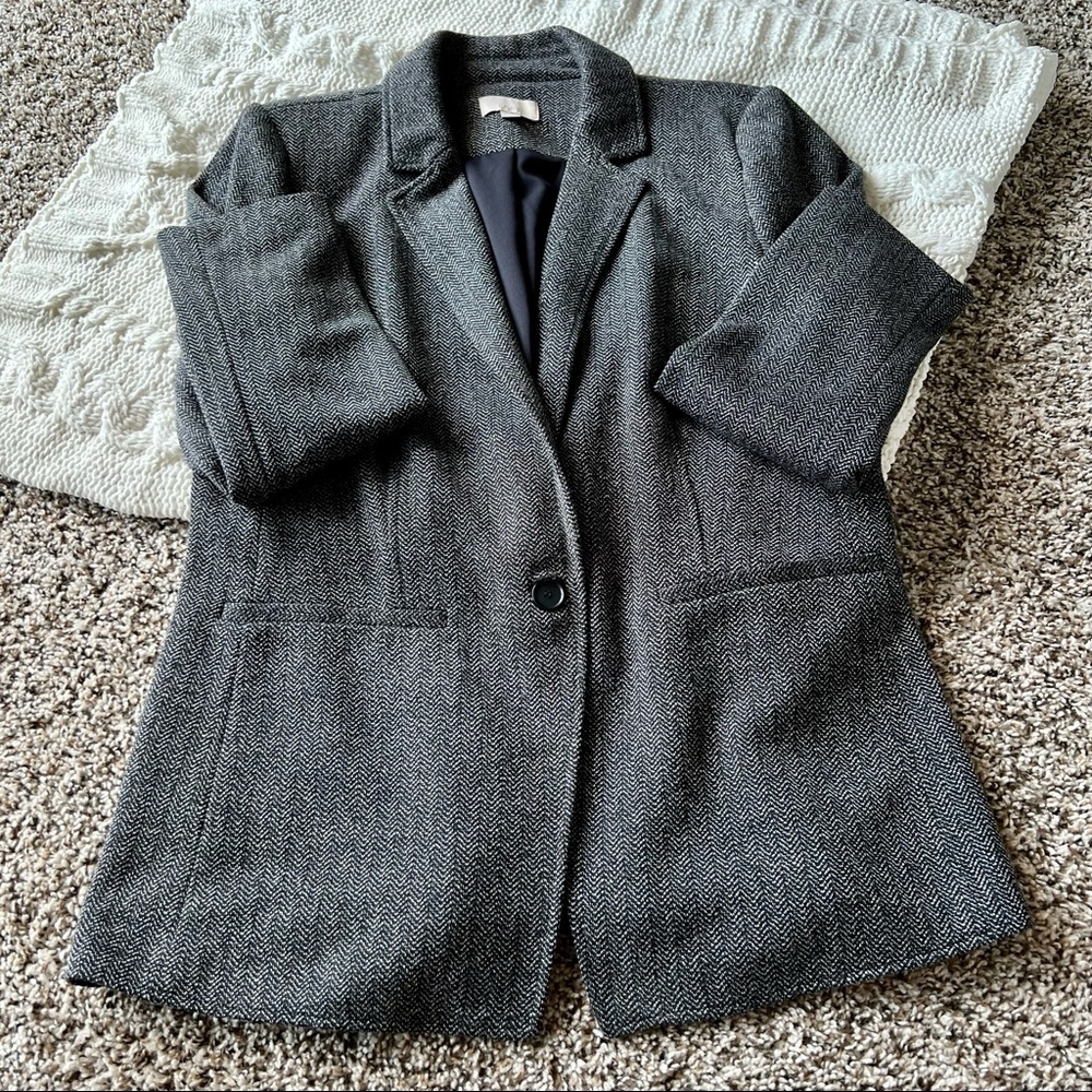 Loft Grey Herringbone Knit Blazer Size 14
